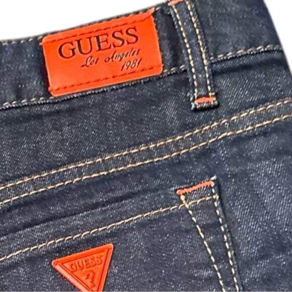 GUESS Woman’s Dark Blue Denim Shorts Orange embroidered and buttons Size 28 - Picture 5 of 6